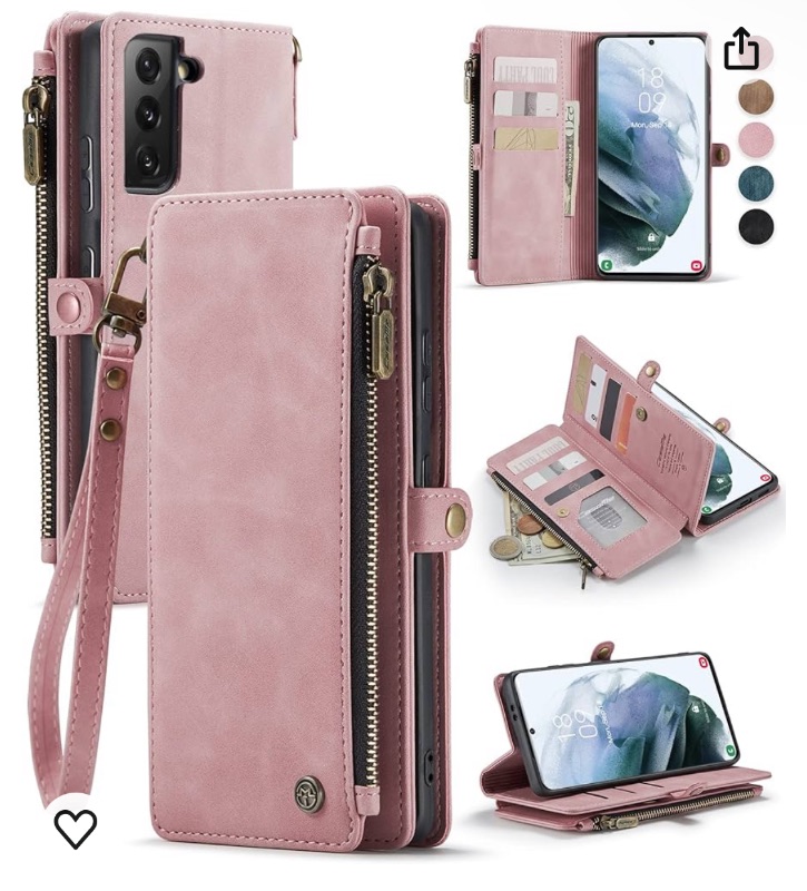 Photo 1 of Defencase for Samsung S21 Case, for Samsung Galaxy S21 Case Wallet for Women Men, Durable PU Leather Magnetic Flip Strap Wristlet Zipper Card Holder Phone Case for Samsung Galaxy S21 5g, Rose Pink