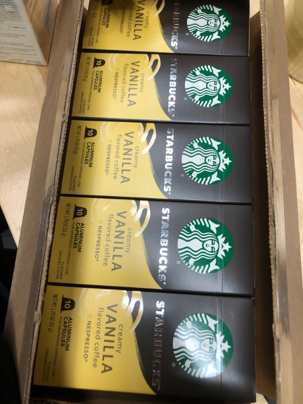 Photo 1 of 06/08/2024****Starbucks by Nespresso Original Line Vanilla Flavored Coffee (50 - count single serve capsules, compatible with Nespresso Original Line System) Naturally Flavored Creamy Vanilla 10 Count (Pack of 5)