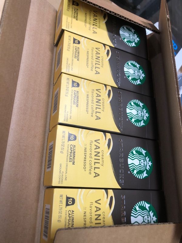 Photo 1 of 06/08/2024***Starbucks by Nespresso Original Line Vanilla Flavored Coffee (50 - count single serve capsules, compatible with Nespresso Original Line System) Naturally Flavored Creamy Vanilla 10 Count (Pack of 5)