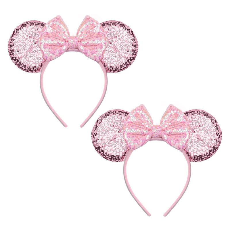 Photo 1 of 2 Pcs Mouse Ears Headbands,Shiny Bows Mouse Ears Headbands for Birthday Parties, Themed Events, A Perfect Addition to Your Trip Essentials and Accessories for Women allpink
