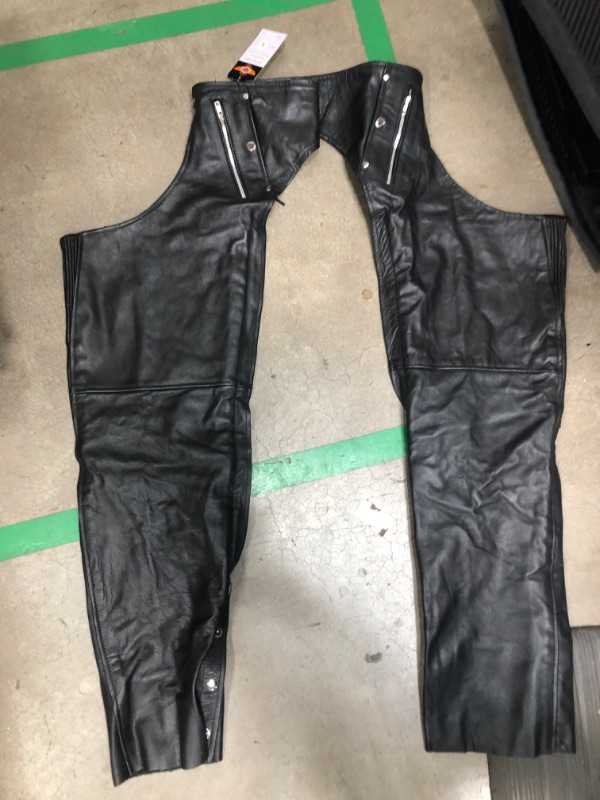 Photo 1 of Motorcycle Leather Chaps for Men, Biker Riding Cowboy Chaps, Black Multi-Pocket Split Soft Leather Pants W/Zipout liner Large