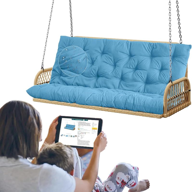 Photo 1 of ***DIFFERENT SHADE OF BLUE , SEE PHOTO**
Three Seat Swing Replacement Cushions, Porch Swing Cushions, Thickened Waterproof Fabric Bench Cushion with Ties, Replacement Cushion for Outdoor Patio Swing (Sky Blue, 40 * 40 * 4in)
