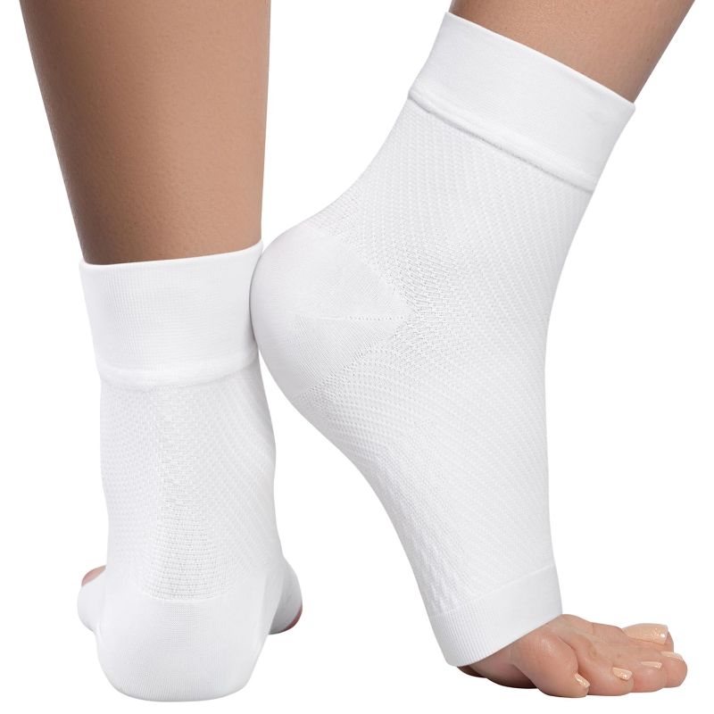 Photo 1 of KEMFORD Ankle Compression Sleeve - Plantar Fasciitis Braces - Open Toe Compression Socks for Swelling, Sprain, Neuropathy, Arch Support for Men and Women - 20-30mmhg, L, White
