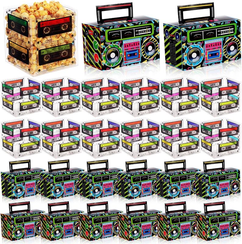 Photo 1 of 12 Pcs 80s 90s Cassette Tape Bucket Centerpiece with 12 Pcs Boom Box Party Favor Boxes 80s 90s Theme Party Decoration Retro Radio Cassette Tape Table Decor for Hip Hop Music Birthday Party
