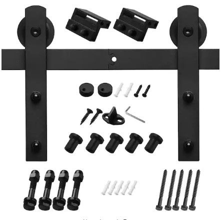 Photo 1 of 6.6 ft./79 in. Black Sliding Barn Door Track and Hardware Kit with I-Shape Hanger For Single Door