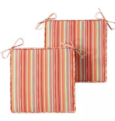 Photo 1 of 18 in. x 18 in. Watermelon Stripe Square Outdoor Seat Cushion (2-Pack)
