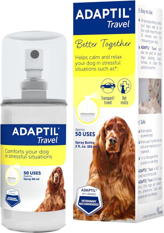 Photo 1 of ADAPTIL Spray 60 mL – Calms & Comforts Dogs During Travel, Veterinary Visits and Stressful Events - The Original D.A.P. Dog Appeasing Pheromone Spray, 60ml - Packaging May Vary
