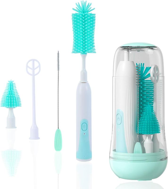 Photo 1 of *MISSING PARTS* Electric Bottle Brush Cleaner, Electric Baby Bottle Brush Set Including Waterproof Bottle Cleaner, Nipple Brush, Straw Cleaner, Mixer, Bottle Drying Rack, Rechargeable,Two Cleaning Modes
