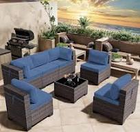 Photo 1 of **INCOMPLETE, SEE NOTES**7-Piece Wicker Outdoor Sectional Set with Cushion Navy Blue
