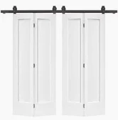 Photo 1 of **SEE NOTES**CALHOME
72 in. x 80 in. Hollow Core 1-Panel White MDF Composite Double Bi-Fold Barn Doors with Sliding Hardware Kit