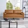 Photo 1 of 73.23 in. Mid - Century Square Arm Genuine Leather Rectangle Sofa in Tan for Living Room
