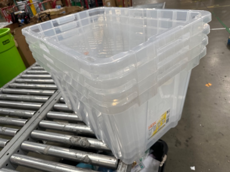 Photo 2 of **SEE NOTES**BUNDLE OF 5, HDX
27 Gal. Tough Storage Tote in Clear with Yellow Lid