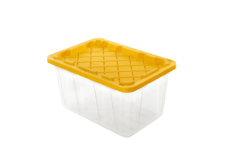 Photo 1 of **SEE NOTES**BUNDLE OF 5, HDX
27 Gal. Tough Storage Tote in Clear with Yellow Lid