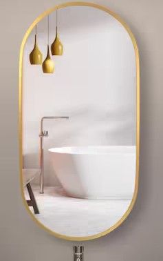 Photo 1 of 18 in. W x 36 in. H Large Oval Aluminum Alloy Framed Wall Mounted Bathroom Vanity Mirror in Brushed Gold
