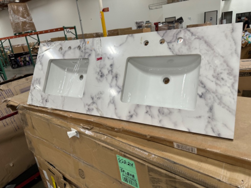 Photo 2 of **SEE NOTES**Home Decorators Collection 61 in. W x 22 in D Engineered Stone White Rectangular Double Sink Vanity Top in Calacatta White