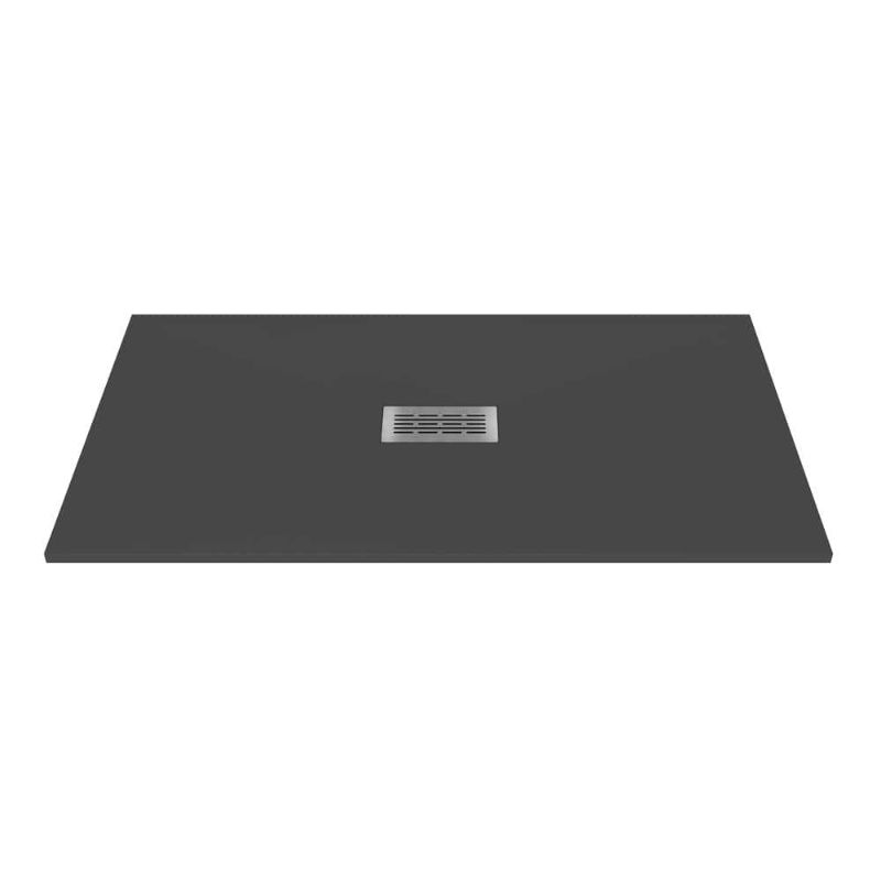 Photo 1 of 60 in. L X 32 in. W X 1.125 in. H Solid Composite Stone Shower Pan Base with Center Drain in Graphite Sand
