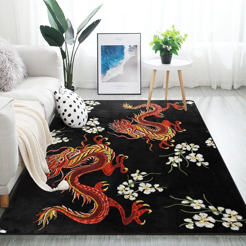 Photo 1 of ALAZA Chinese Japanese Dragon Flower Area Rug Rugs for Living Room Bedroom 7' x 5'