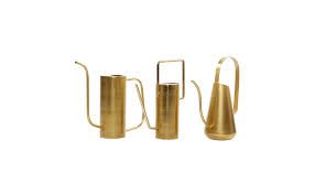 Photo 1 of 11 in., 12 in., and 12 in. Medium Gold Metal Watering Can Indoor Outdoor Planter (3- Pack)
