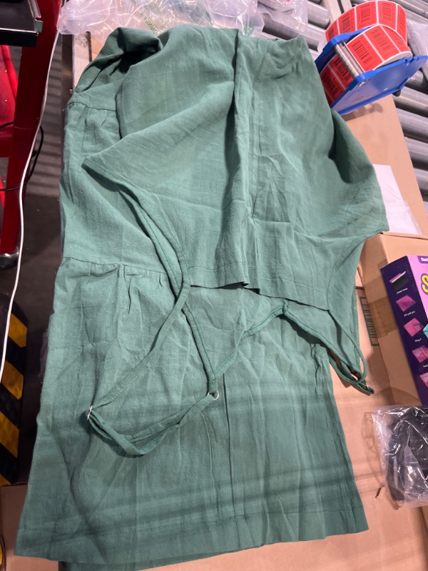 Photo 1 of Womens Cotton Linen Overalls, Ruffle Hem Wide Leg Jumpsuit Loose Sleeveless Casual Summer Romper with Pockets