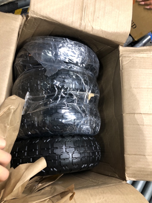 Photo 2 of 4.10/3.50-4 tire and Wheel,10" Flat Free Solid Tire Wheel with 5/8" Bearings,2.1" Offset Hub,for Gorilla Cart,Garden Carts,Dolly,Trolley,Dump Cart,Hand Truck/Wheelbarrow/Garden Wagon (4-Pack)