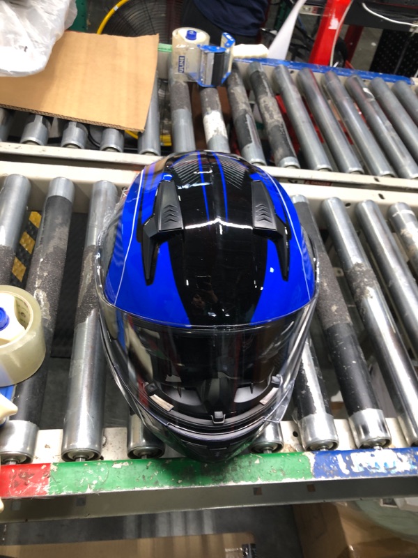 Photo 1 of AHR Motorcycle Helmet Dual Visor Modular Flip up Full Face Helmet DOT Approved - AHR Helmet Run-M1 & M3 for Adult Motorbike Street Bike Moped Racing M3 - Black Blue X-Large