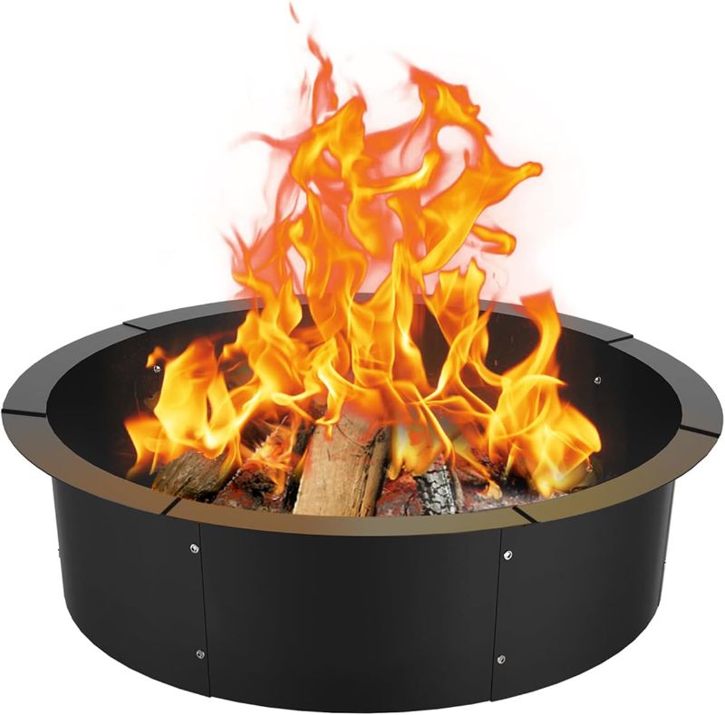 Photo 1 of 35 Inch Round Fire Pit Ring Insert for Outside Wood Burning, 35 Inch Outer 31 Inch Inner DIY Outdoor Fire Pit Liner Ring for Garden, Patio, Backyard or Camping, 1.5mm Thick Metal Steel
