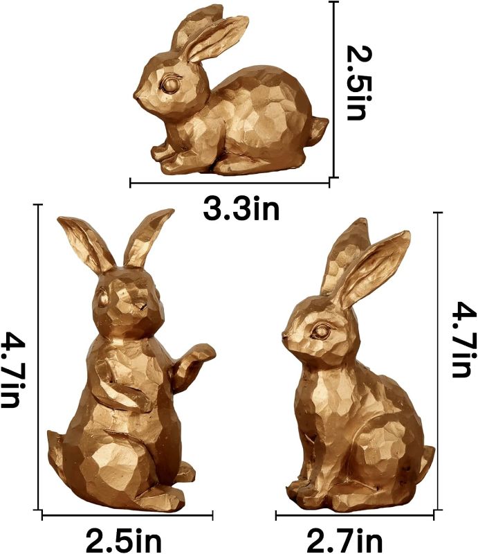 Photo 1 of ** similar to image**
Easter Decorations Bunny Decor: Golden Resin Rabbit Figurines Set of 3 in Woodcut Effects, Vintage Easter Bunny Statue for Spring Easter Home Office Table Decor, Party Supplies Gifts for Kids
