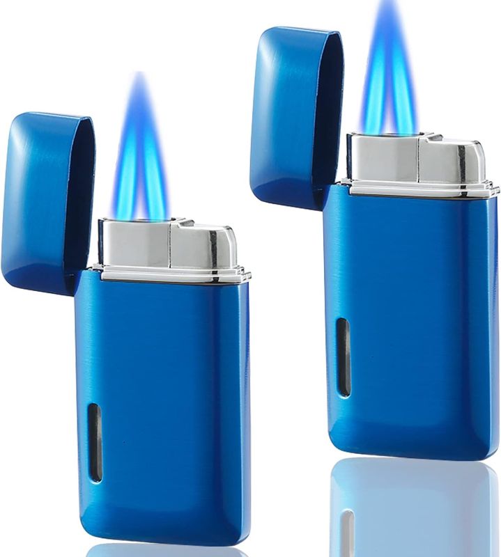 Photo 1 of 2 Pack Mini Torch Lighter Butane Refillable, Double Flame Butane Lighter with Visible Window, Adjustable Jet Lighter, Great Gifts for Men and Women, Without Gas (Blue)