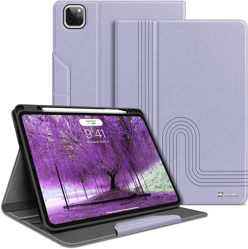 Photo 1 of HOLIMET iPad Pro 12.9 2022 Case 6th/5th/4th/3rd Generation 2021 2020 2018 Shockproof Folio Cover with Pencil Holder Auto Sleep, Vegan Leather, Purple
