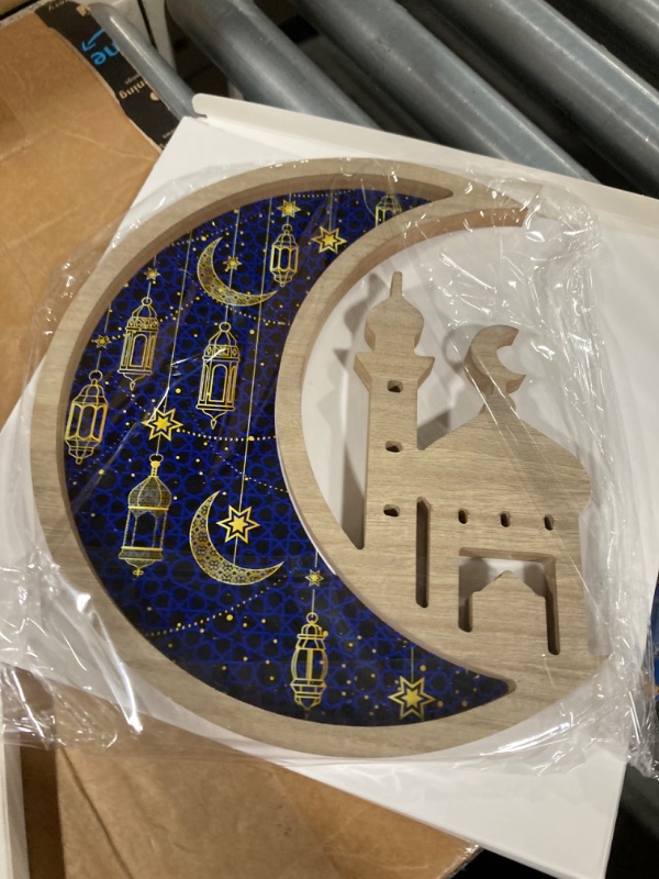 Photo 2 of 1 Pcs Ramadan Decorations Eid Mubarak Wood Tray Moon Star Serving Trays Wooden Ramadan Tray Food Serving Tableware Tray for Home Ramadan Party Table Dessert Snack Cookie (Elegant Lantern)