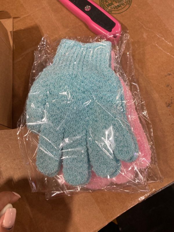 Photo 1 of Exfoliating Gloves Shower Loofah Body Scrubber African Exfoliating Net Glove Bathing Accessories Exfoliating Mitt for Women & Men (8Pcs-Bath Gloves-Solid Color)PACK OF 2 