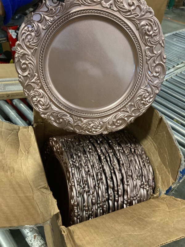 Photo 2 of **$36 retail price for 6, comes with 36**
Antique Silver Charger Plates Embossed Rim, 13 Inch Dinner Plate Chargers Round Server Ware. Set of 6 Plastic Charger for Dinner, Wedding, Elegant Tableware Decor
