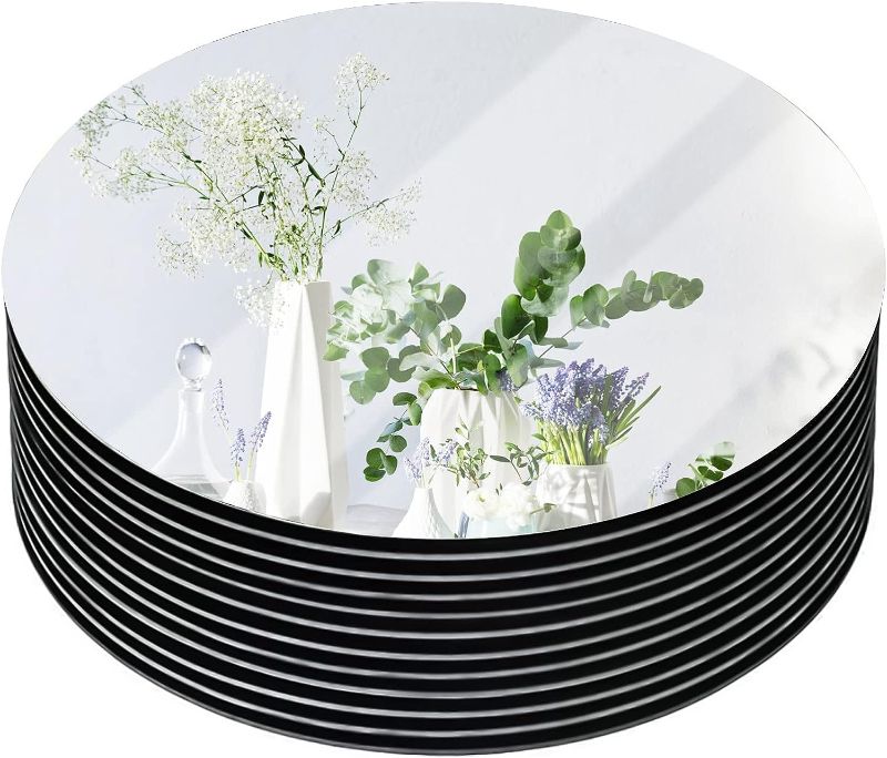 Photo 1 of 12" Round Mirrors for Centerpieces, Circle Mirror Centerpieces for Tables, Mirror Plates 2mm, Centerpieces & Wedding Decorations & Baby Shower Party & Christmas Decorations, 12pack
