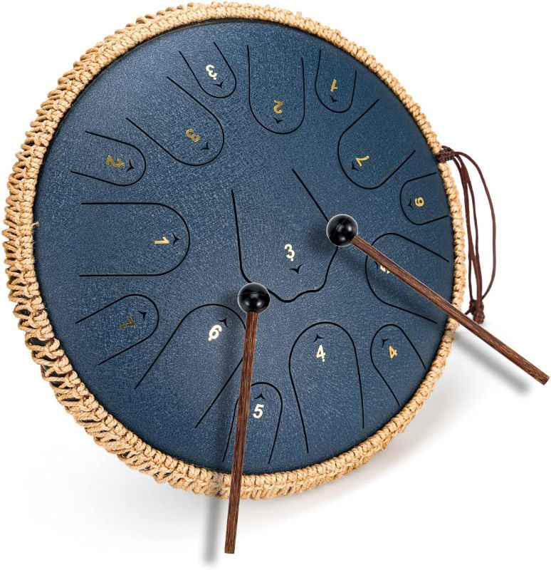 Photo 1 of ** missing mallets**
Steel Tongue Drum- ChunFeng 14 Inch 15 Notes Tongue Drum Instrument-Steel Drums For Adults-Hand Pan Drums With Music Book,Handpan Tongue Drum Mallets and Carry Bag,C Major(Blue)
