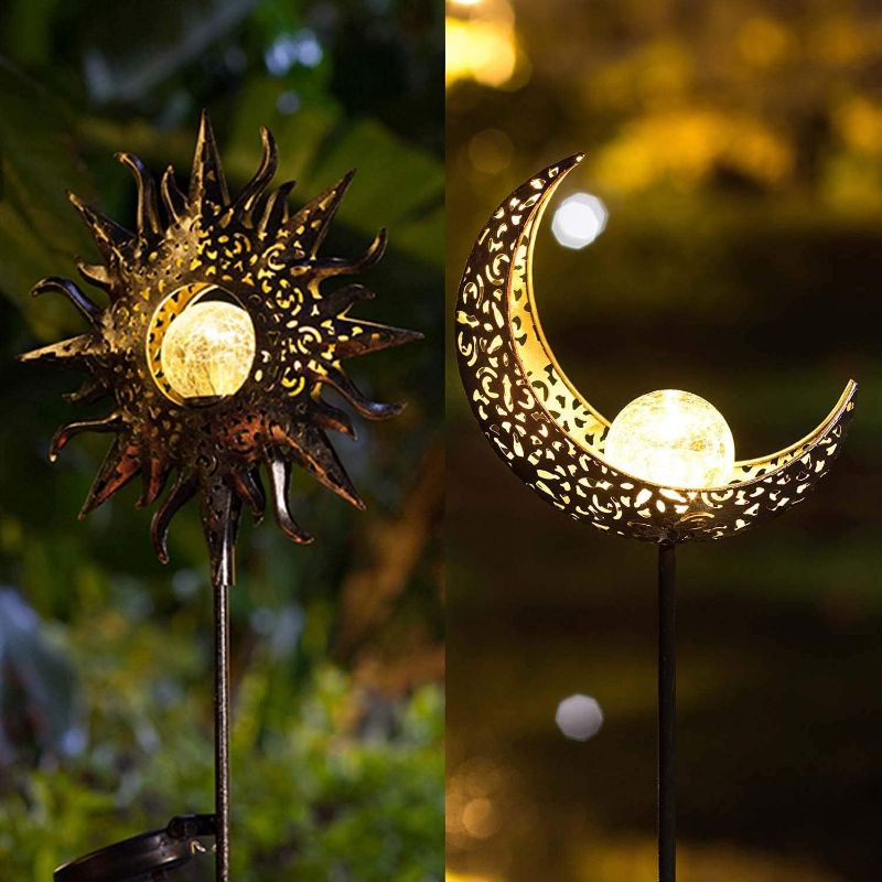 Photo 1 of ***NON FUNCTIONAL//SOLD AS PARTS*** 
HOMEIMPRO Moon and Sun Solar Garden Light Outdoor Decor Stake Decorative