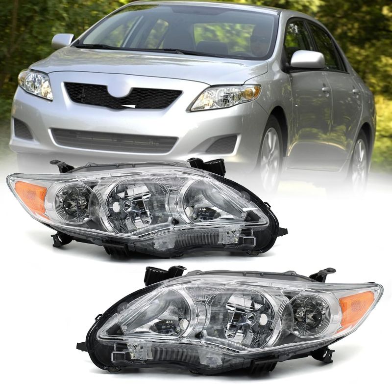 Photo 1 of ** use for parts, note that passanger headlight is defective**
Genful Headlight Assembly compatible with 2011-2013 Toyota Corolla 2011 2012 2013 Toyota Corolla Left and Right?Chrome Housing Amber Reflector?