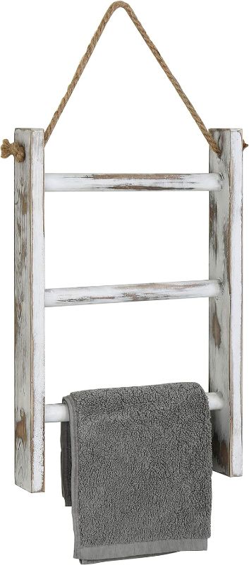 Photo 1 of ** missing installation tools**
MyGift Rustic Whitewashed Solid Wood Wall Hanging Hand Towel Ladder Drying Rack, 3 Tier Bathroom Washcloth Hand Towel Storage Rack with Hanger Rope
