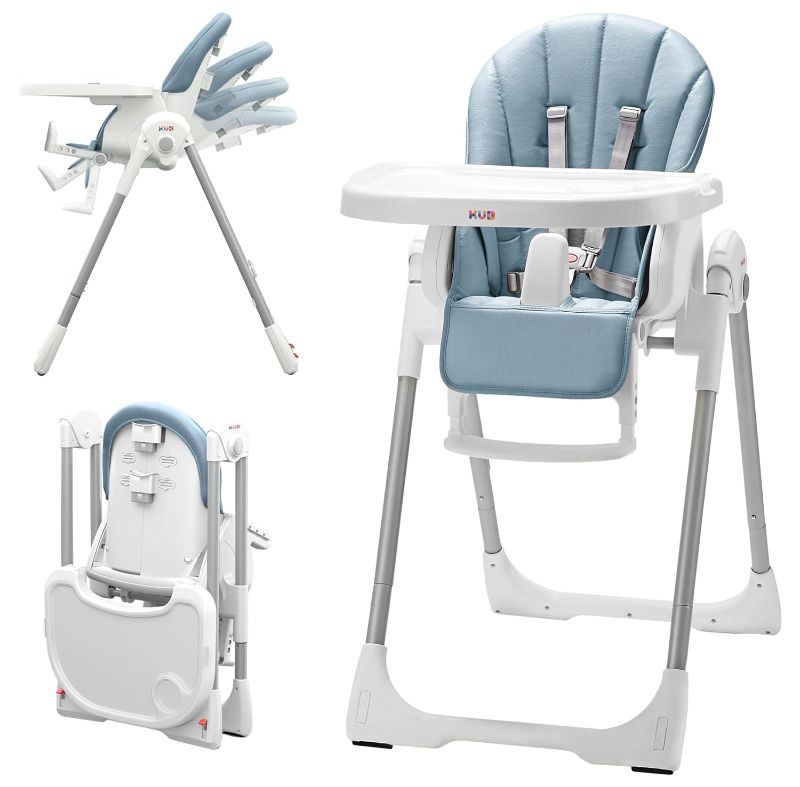 Photo 1 of 3-in-1 Foldable Baby High Chair (Blue) | Multifunctional Infant HighChair for Babies & Toddlers | Removable Seat & Tray for Easy Clean | 7 Height & 4 Recline Adjustable | 2 Locking Wheels | Safe
