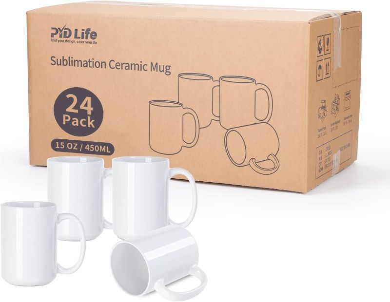 Photo 1 of ** some have damage**
PYD Life 24 Pack Sublimation Mugs Blank 15 OZ Bulk with Box White Ceramic Photo Coffee Cups for Cricut Mug Press and Tumbler Heat Press Print
