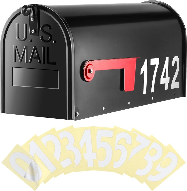 Photo 1 of ** NO STICKERS**
\Saillong Mailbox with Number Stickers, Galvanized Steel Black Post Mount Mailbox for Outside and 5 Sets Reflective Mailbox Number Stickers for Mailbox Address (Patent Design)
