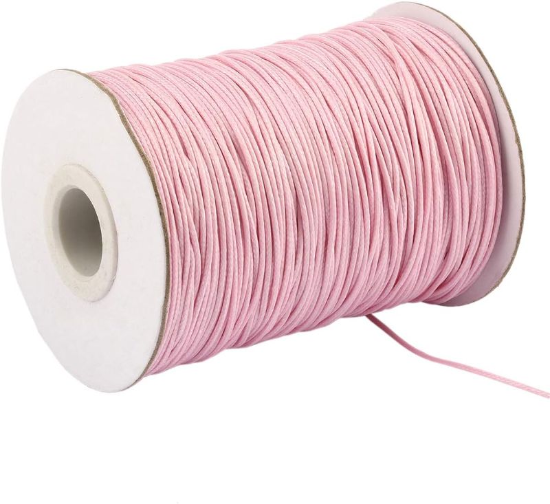 Photo 1 of 1mm 175 Yards Waxed Cord for Jewelry Making,Light Pink Polyester Beading Thread for Braiding Bracelets and Necklaces Crafts
