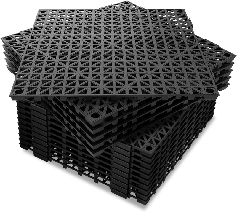 Photo 1 of 12 Pack Modular Interlocking Cushion, Sturdy Interlocking Floor Tiles, Non-Slip Diamond Plate Garage Tiles, Great for Car Garage, Basements, Gyms, Repair Shops12 x 12 inch, Black
