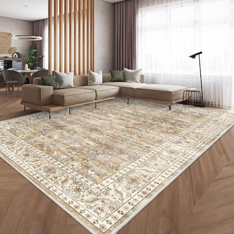 Photo 1 of HOMFINE Machine Washable Rug 6'x9' - Vintage Design Area Rugs with Non Slip Rugs for Living Room Bedroom Floral Print Rug Carpet Stain Resistant, Home Decor Office Area Rug, Beige Brown
