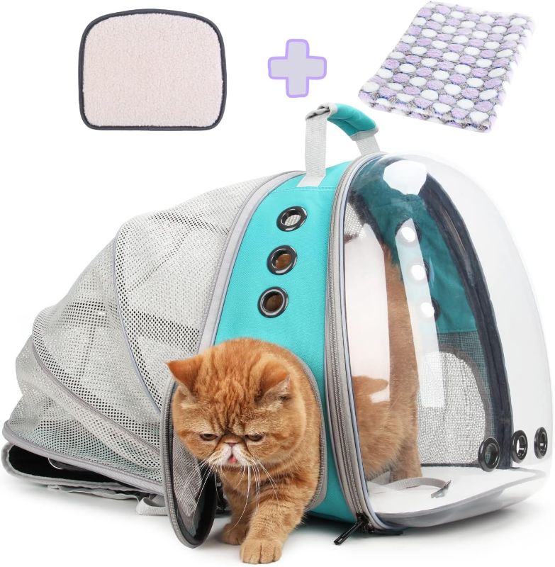 Photo 1 of Lollimeow Bubble Expandable Cat Backpack Pet Travel Carrier for Cats and Dogs (Green-Expandable)
