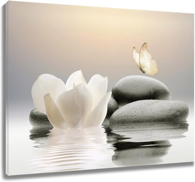 Photo 1 of ***DAMAGED***
EOBTAIN Zen Water Lily Canvas Wall Art White Floral and Yellow Butterfly on Stone Bedroom Wall Decor Modern Spiritual Yoga Spa Painting Picture Artwork Bathroom Decor 20x16 Inches
