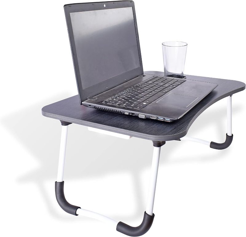 Photo 1 of Collapsible Lap Desk - Black Bed Laptop Table, Cup Holder, Storage Tray, Tablet Slot - Work from Home & Online Learning
