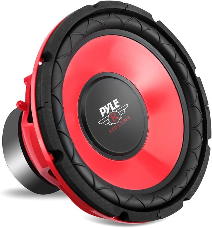 Photo 1 of Pyle Car Vehicle Subwoofer Audio Speaker - 10 Inch Red Electro-Plated Cone, Red Plastic Basket, 1.5” Kapton Voice Coil, 4 Ohm Impedance, 600 Watt Power, for Vehicle Stereo Sound System - Pyle PLW10RD 10-inch 600 Watts 1.5-inch Single Voice coil 4-ohm/RED