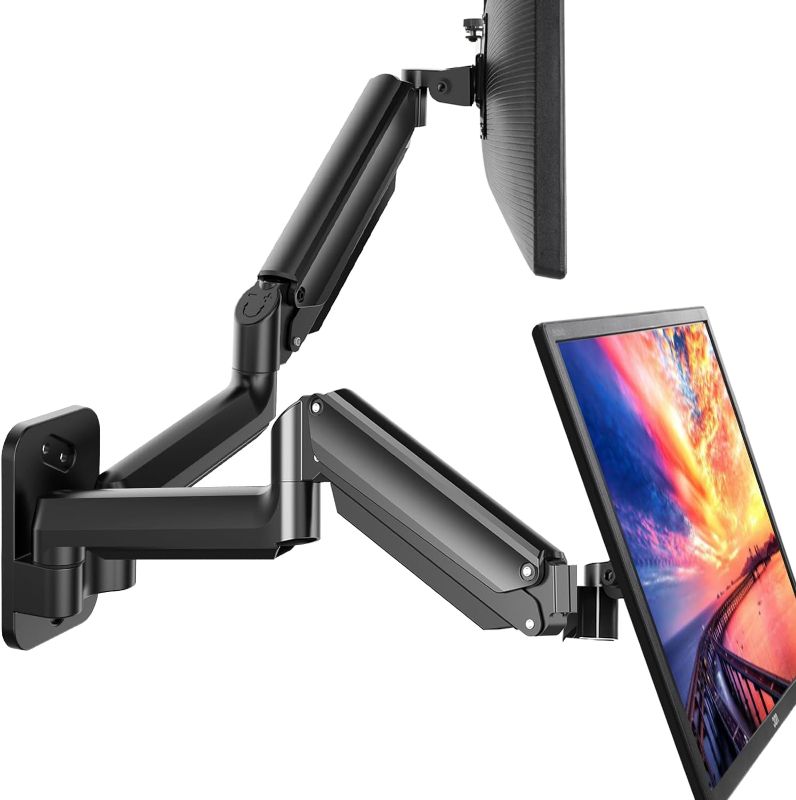 Photo 1 of HUANUO Dual Monitor Wall Mount for 17 to 32 Inch Screen, Wall Mount Monitor Arm for 2 Monitors, Each Holds Up to 17.6lbs, Full Motion Wall Monitor Mount with Tilt Rotate Swivel, VESA 75x75 or 100x100
