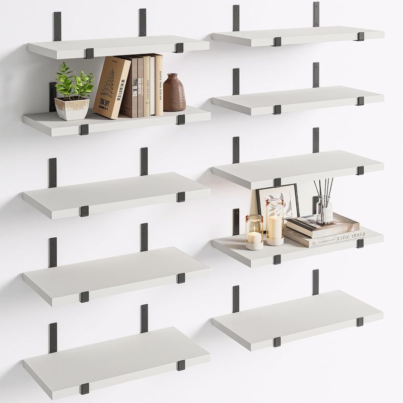 Photo 1 of Fixwal 10 Pack White Floating Shelves for Wall, White Wall Book Shelves for Living Room Decor, Bedroom, Bathroom, Kitchen
