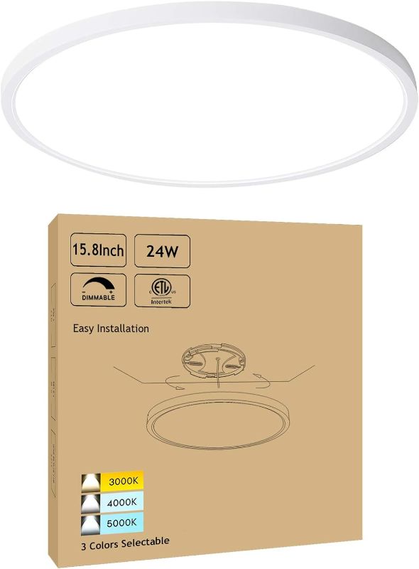 Photo 1 of 15.8 Inch Dimmable LED Ceiling Light Flush Mount, Low Profile 24W 3000K-4000K-5000K 3 Color Temperature Selectable,120V, Bright 2400LM, ETL Listed
